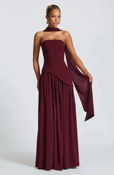 Elise | Elegant Boho Strapless Halter Dress with High Slit - Emma's Dresses