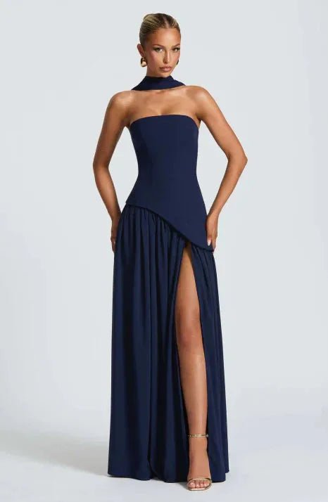 Elise | Elegant Boho Strapless Halter Dress with High Slit - Emma's Dresses