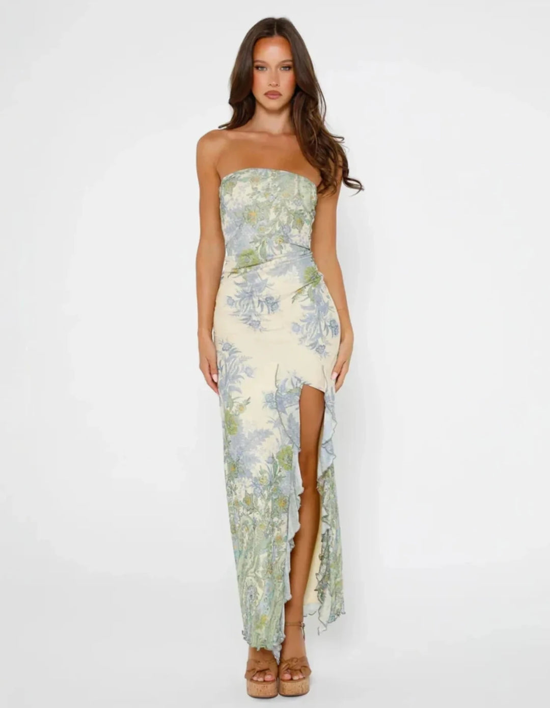 Sienna | Elegant Strapless Floral Maxi Dress - Emma's Dresses