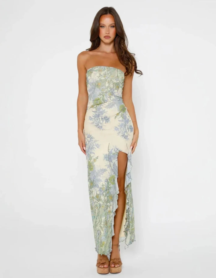Sienna | Elegant Strapless Floral Maxi Dress - Emma's Dresses