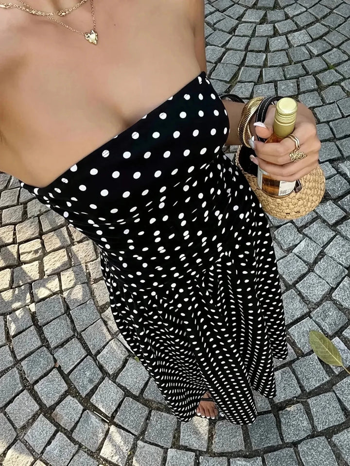 Hazel | Stylish Strapless Polka Dot Dress - Emma's Dresses
