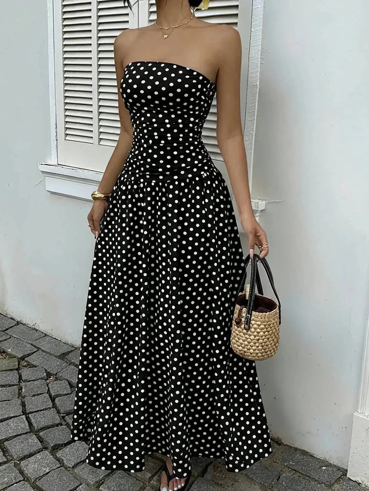 Hazel | Stylish Strapless Polka Dot Dress - Emma's Dresses