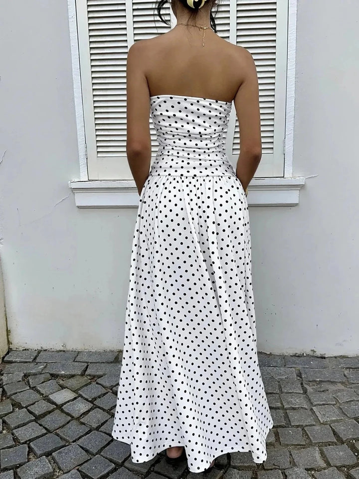 Hazel | Stylish Strapless Polka Dot Dress - Emma's Dresses