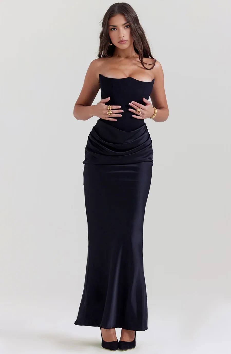 Aria | Elegant Strapless Pink Dress with Ruched Detailing - Emma's Dresses