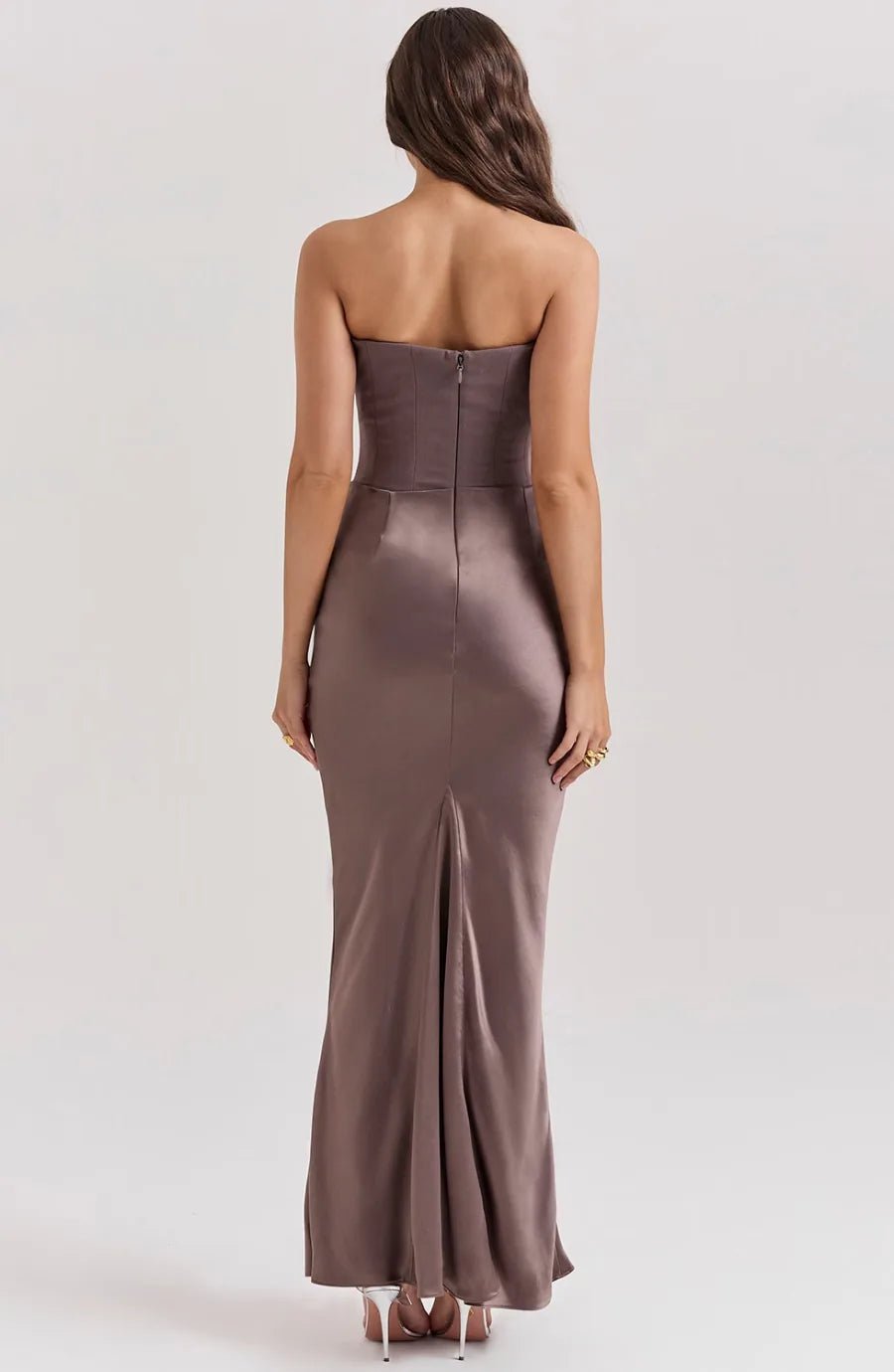 Aria | Elegant Strapless Pink Dress with Ruched Detailing - Emma's Dresses
