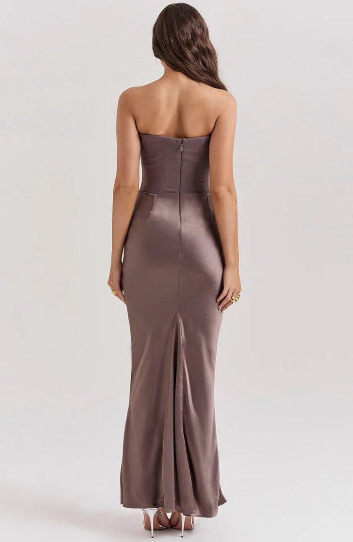 Aria | Elegant Strapless Pink Dress with Ruched Detailing - Emma's Dresses