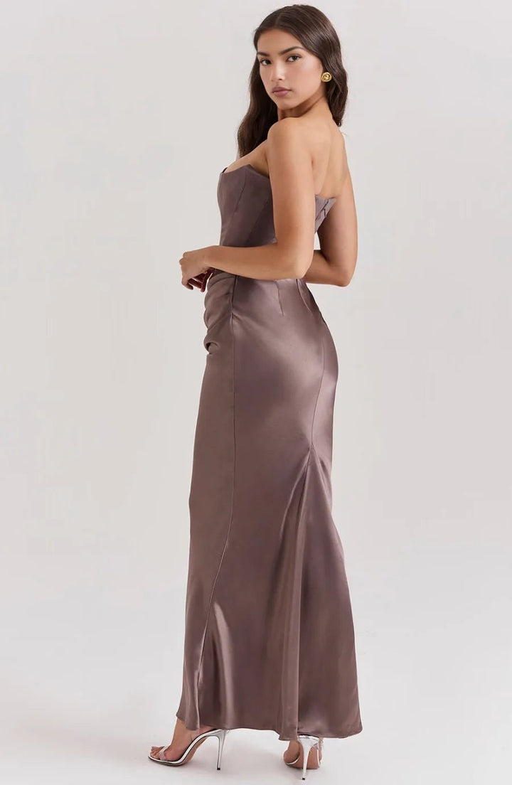 Aria | Elegant Strapless Pink Dress with Ruched Detailing - Emma's Dresses