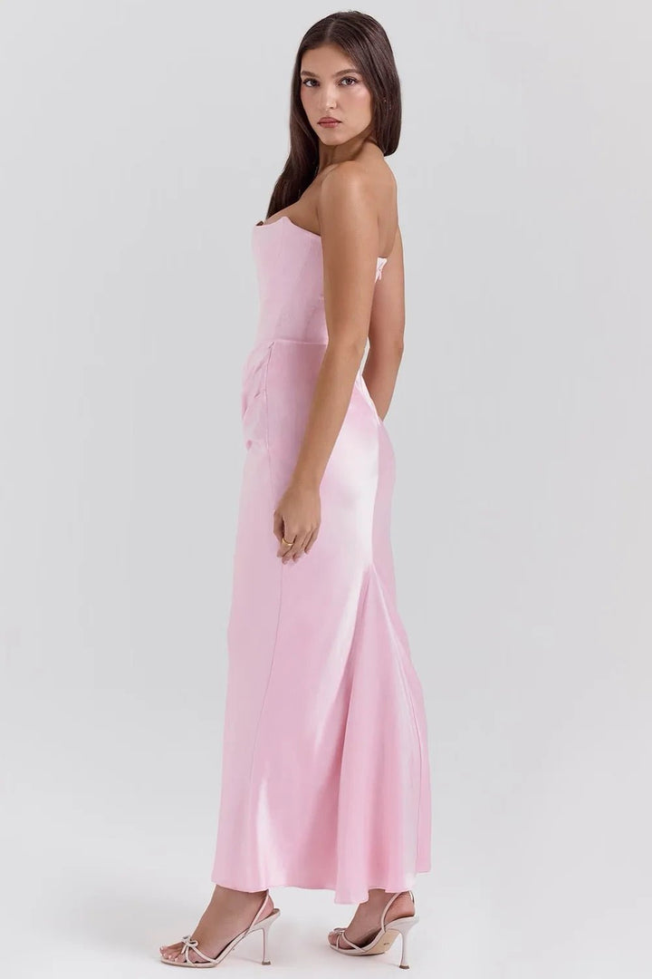 Aria | Elegant Strapless Pink Dress with Ruched Detailing - Emma's Dresses