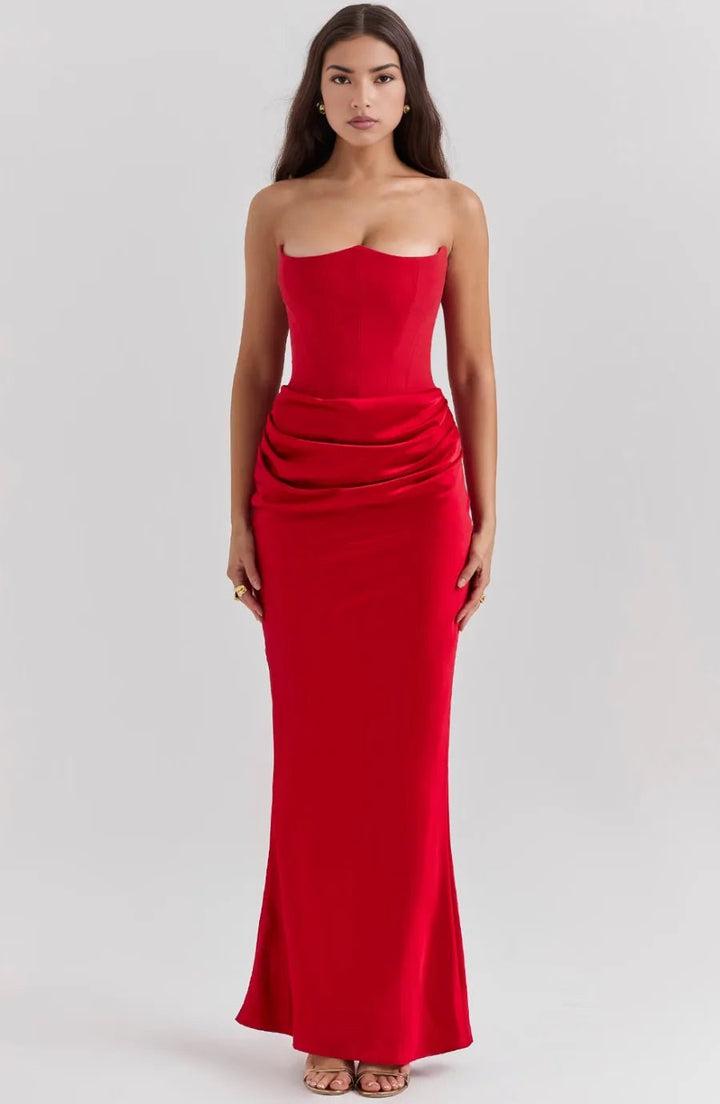 Aria | Elegant Strapless Pink Dress with Ruched Detailing - Emma's Dresses
