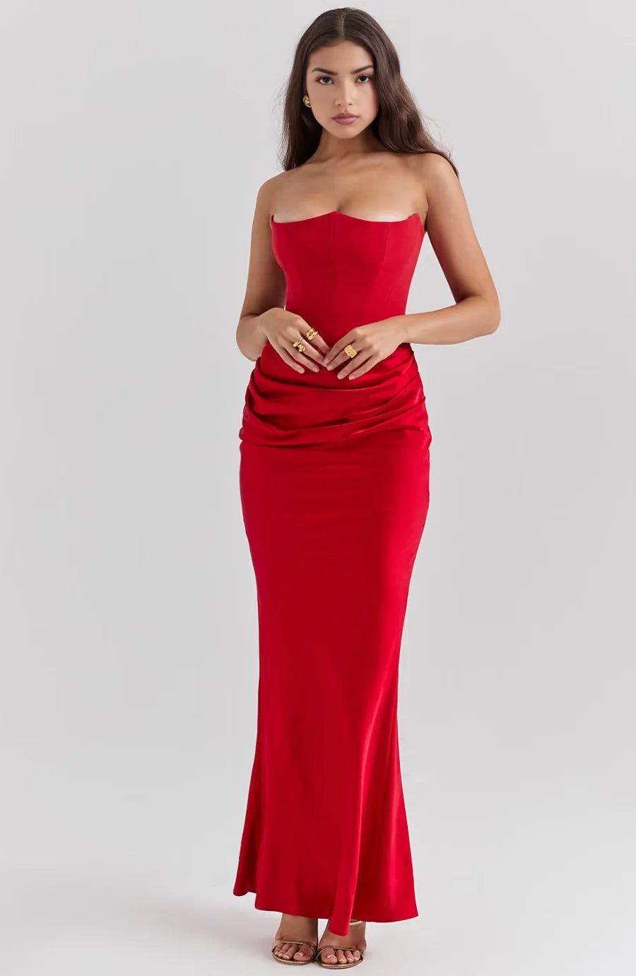 Aria | Elegant Strapless Pink Dress with Ruched Detailing - Emma's Dresses