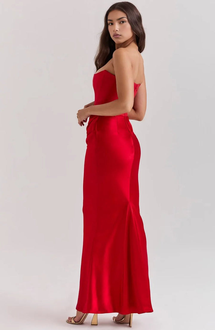 Aria | Elegant Strapless Pink Dress with Ruched Detailing - Emma's Dresses