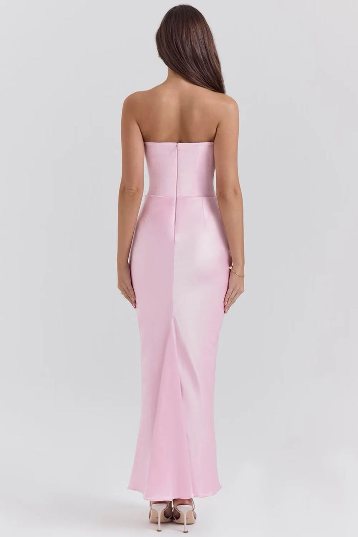 Isabella | Elegant Strapless Satin Maxi Dress - Emma's Dresses