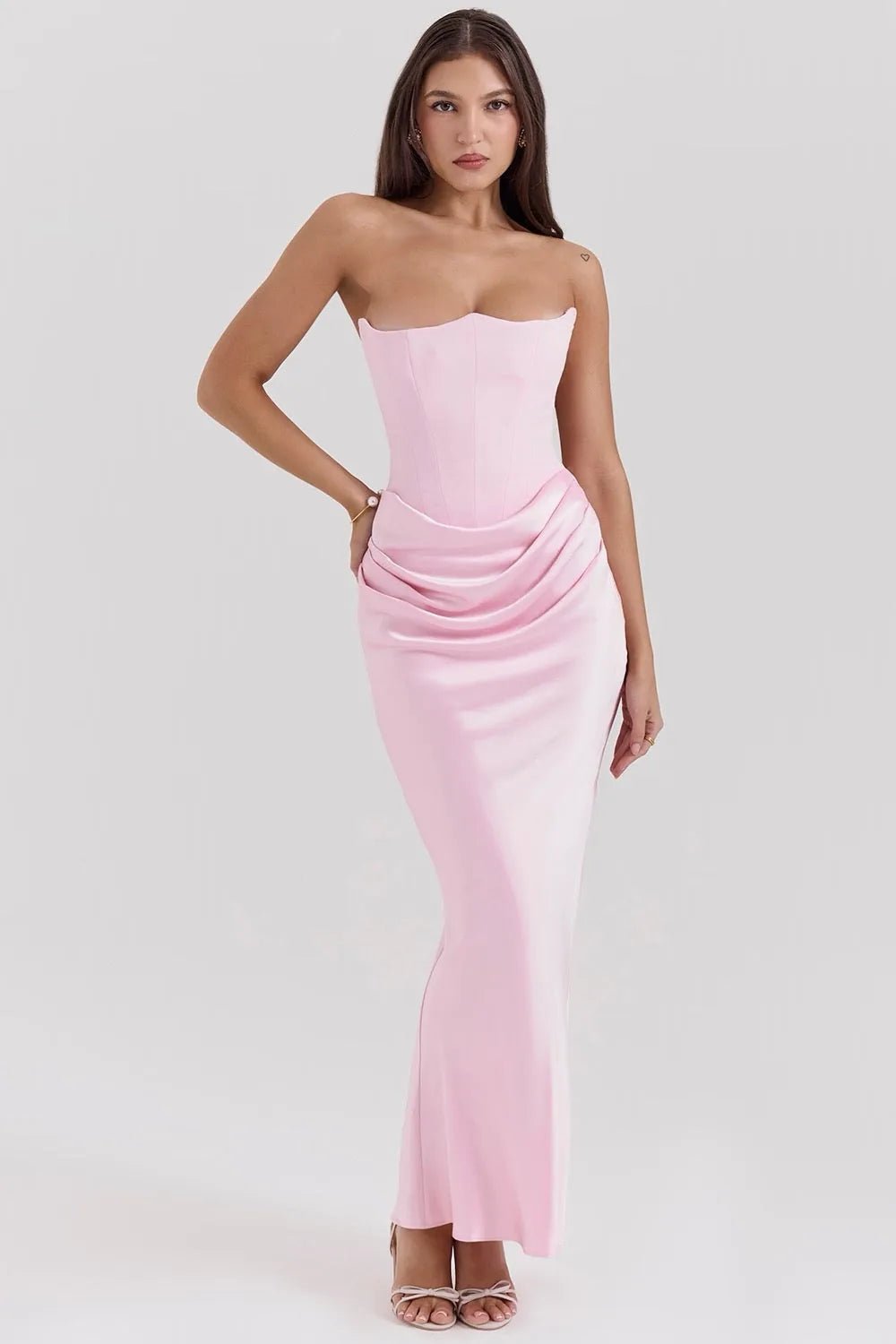 Isabella | Elegant Strapless Satin Maxi Dress - Emma's Dresses