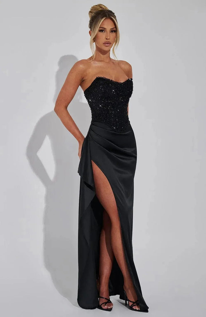 Nadia | Black Strapless Sweetheart Corset Evening Dress - Emma's Dresses