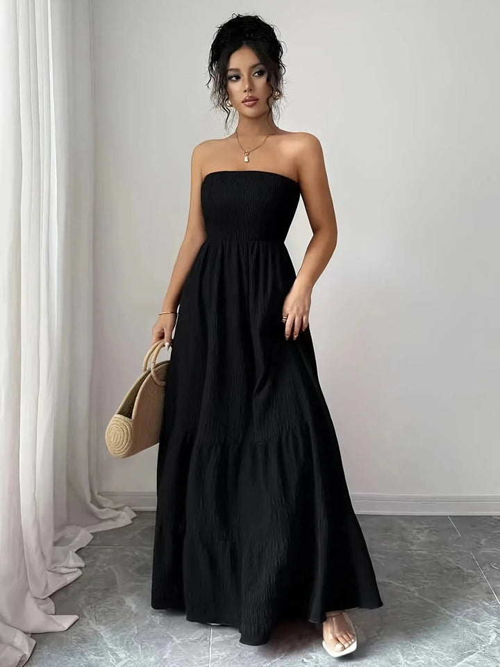 Mia | Elegant Strapless Pink Tiered Bandeau Dress - Emma's Dresses