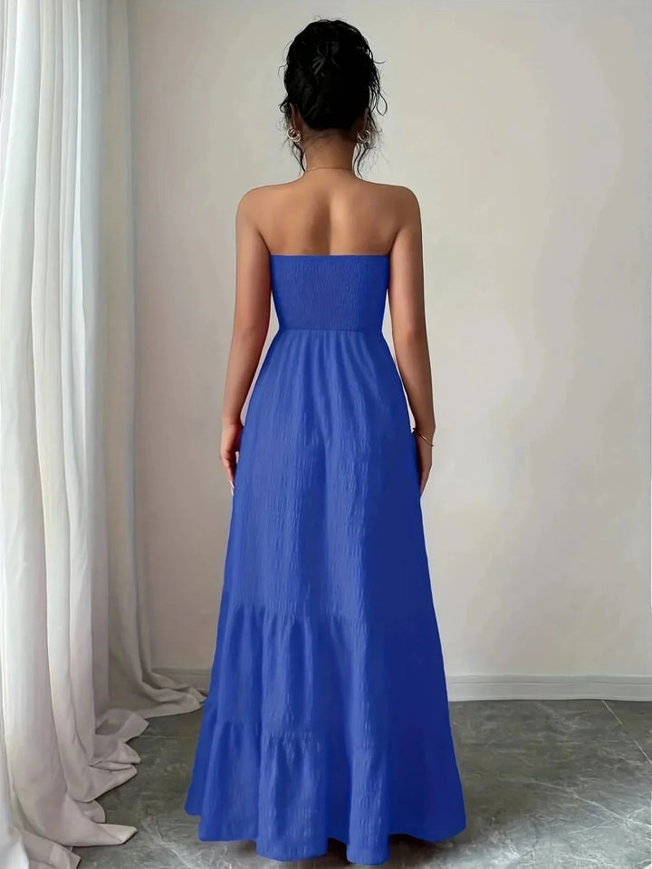 Mia | Elegant Strapless Pink Tiered Bandeau Dress - Emma's Dresses