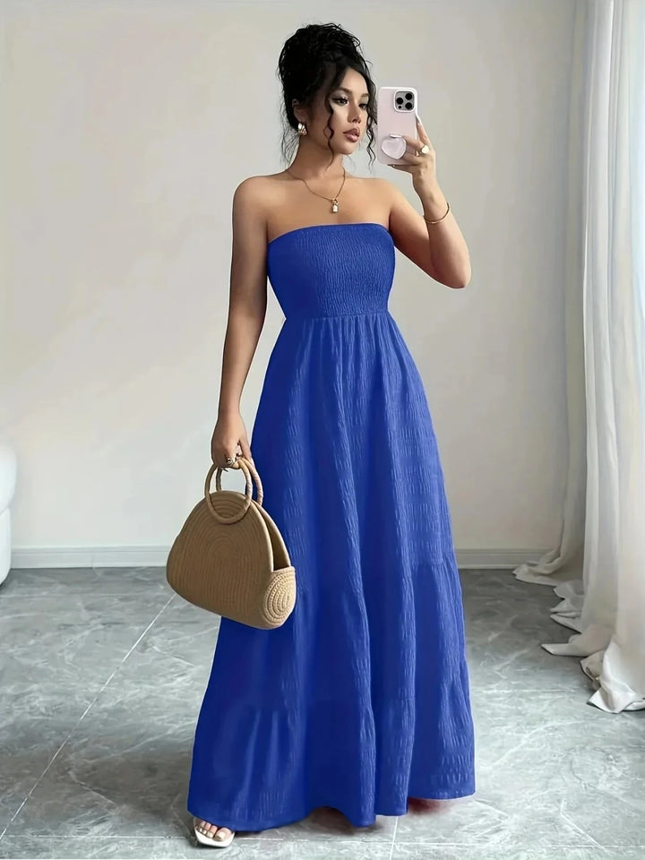 Mia | Elegant Strapless Pink Tiered Bandeau Dress - Emma's Dresses