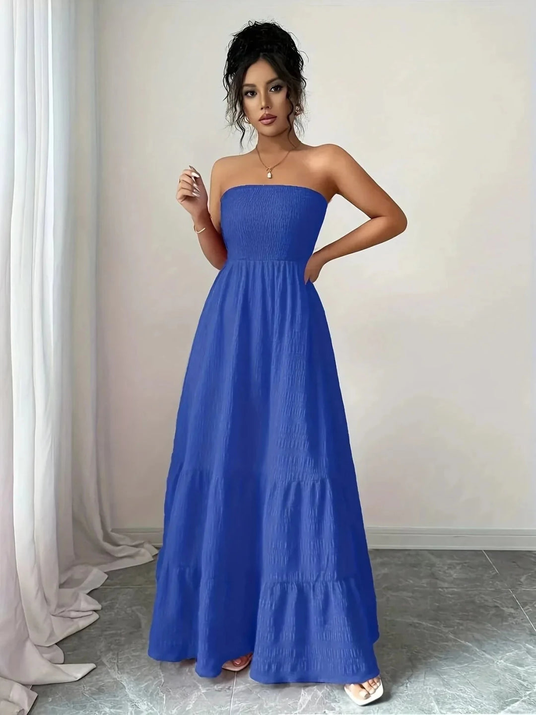 Mia | Elegant Strapless Pink Tiered Bandeau Dress - Emma's Dresses