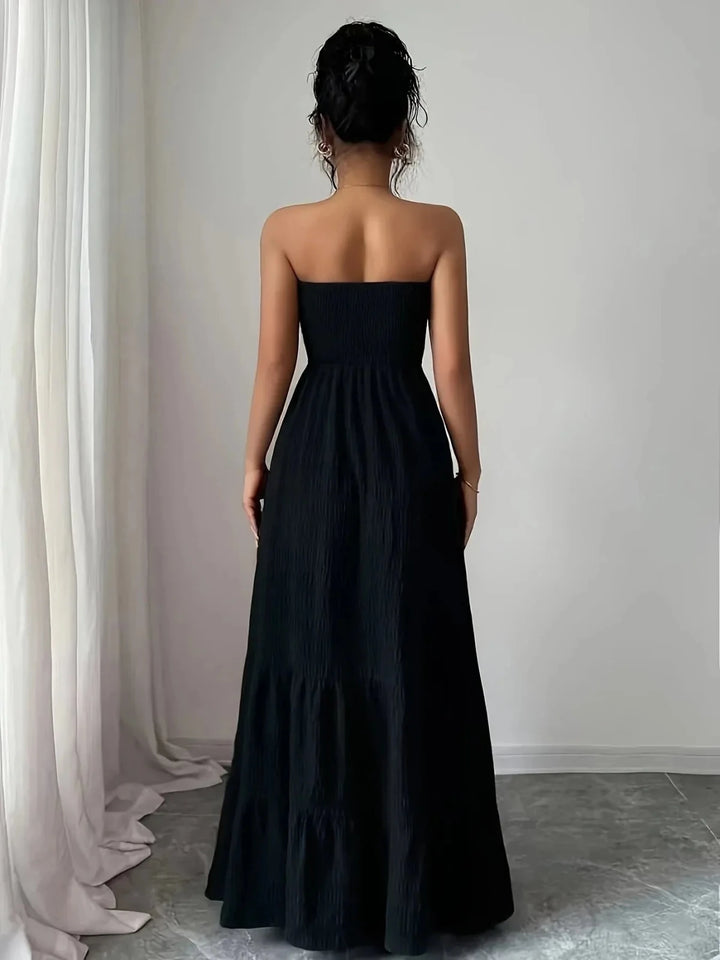 Hazel | Elegant Strapless Tiered Black Dress - Emma's Dresses