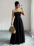 Hazel | Elegant Strapless Tiered Black Dress