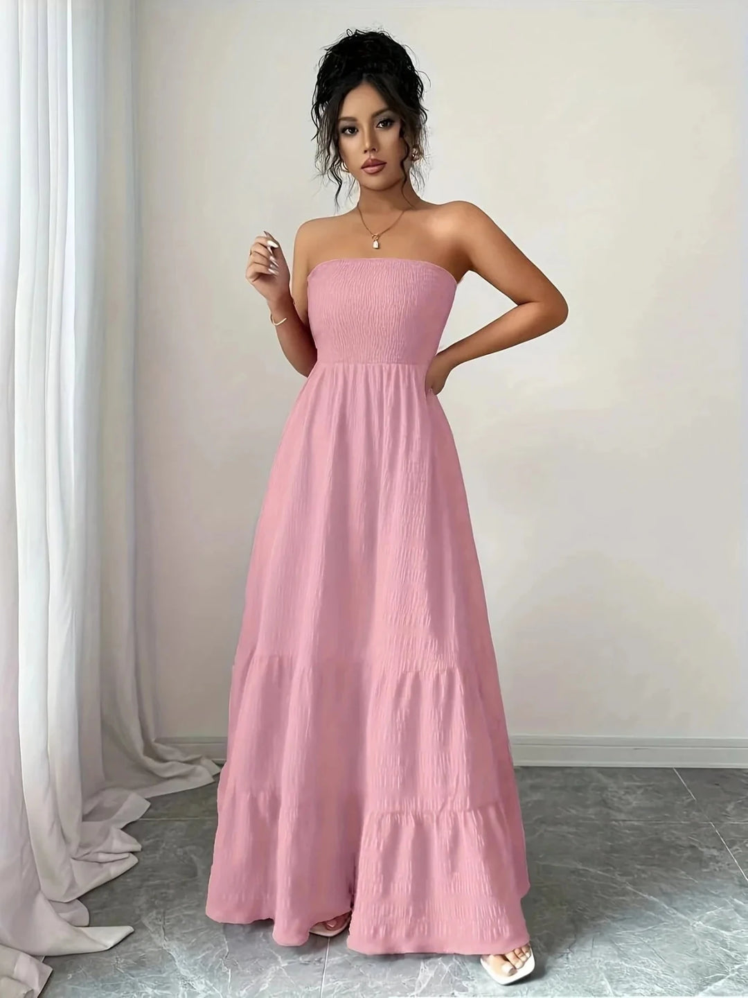 Hazel | Elegant Strapless Tiered Black Dress - Emma's Dresses