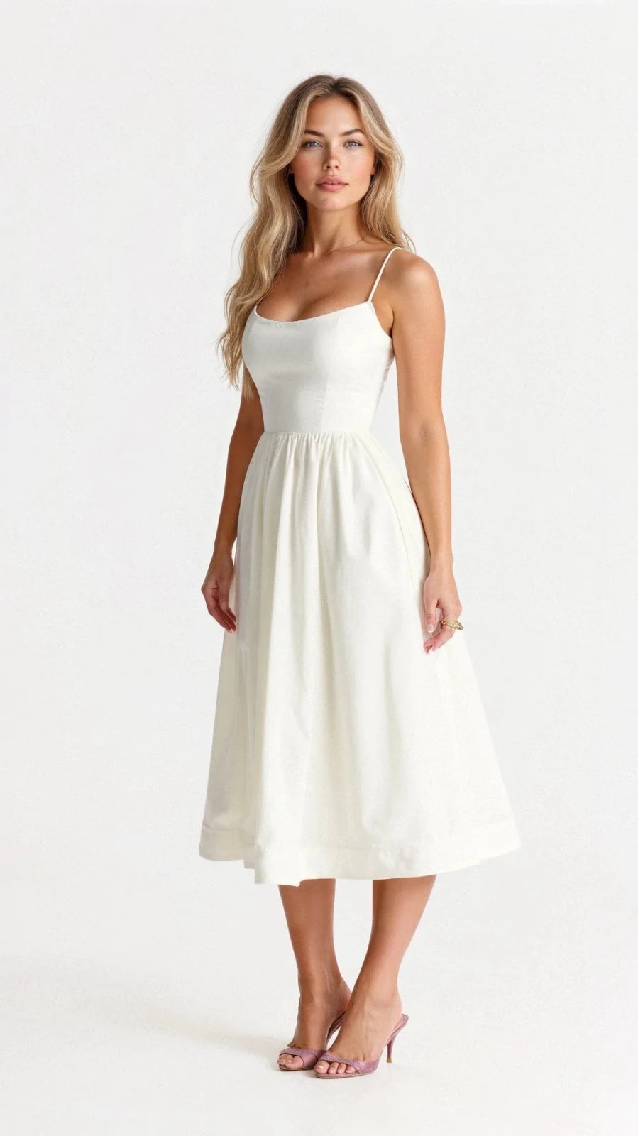Nadia | Elegant Sweetheart Midi Dress with Gathered Skirt - Emma's Dresses