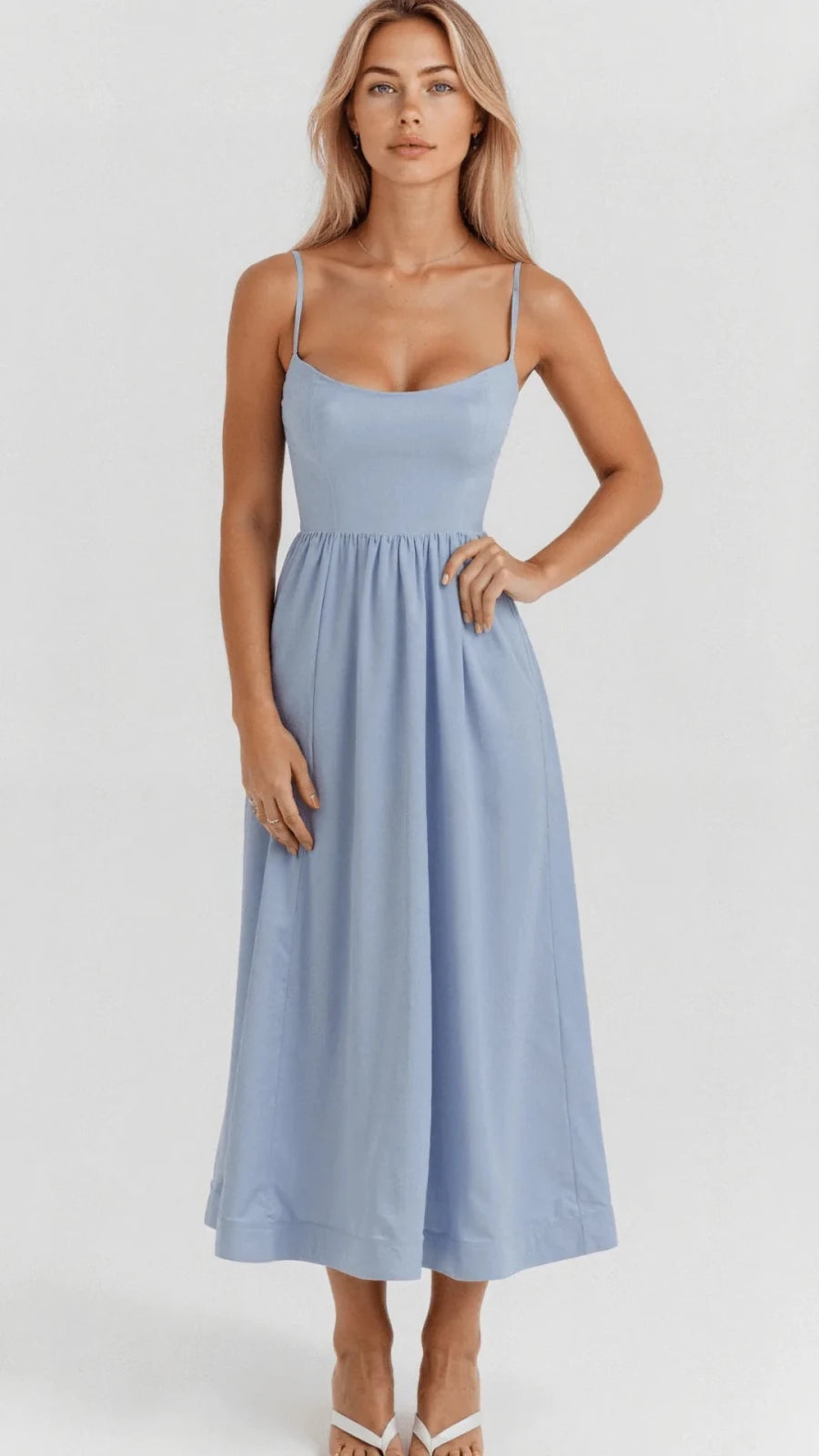 Nadia | Elegant Sweetheart Midi Dress with Gathered Skirt - Emma's Dresses