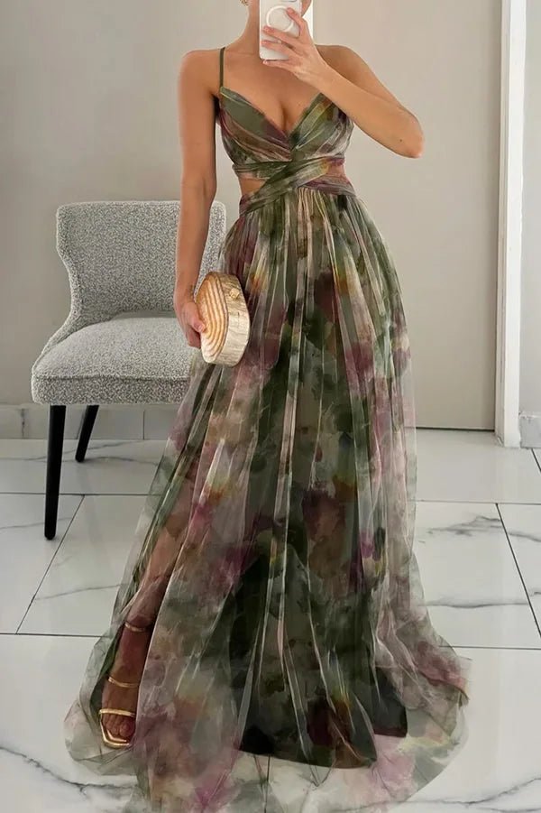 Daphne | Elegant Orange Sweetheart Floral Maxi Dress - Emma's Dresses