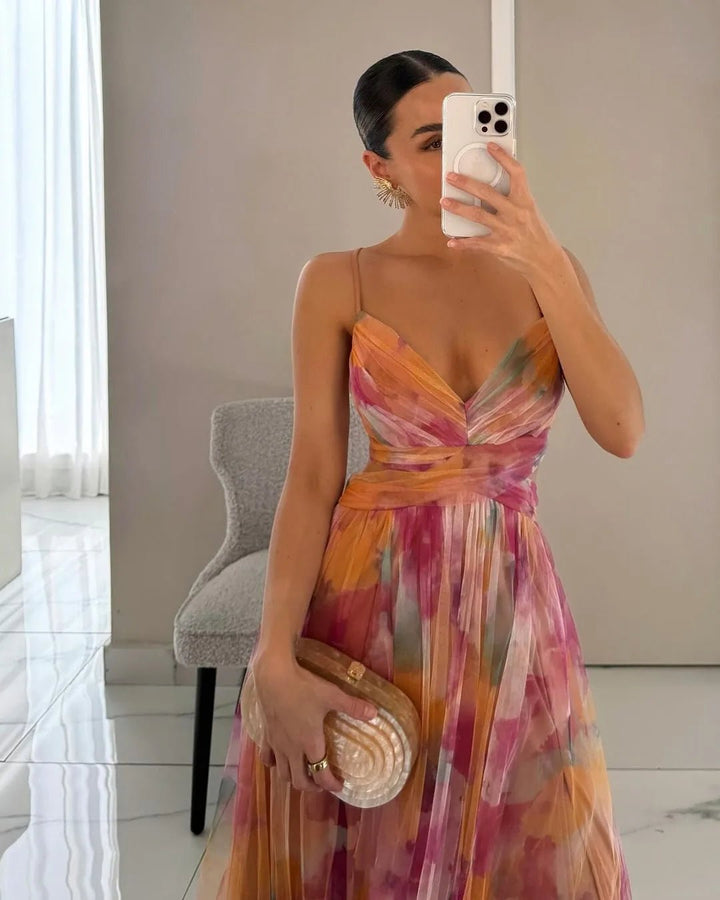 Daphne | Elegant Orange Sweetheart Floral Maxi Dress - Emma's Dresses