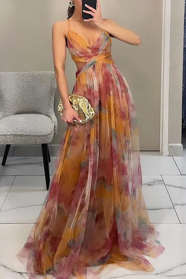 Daphne | Elegant Orange Sweetheart Floral Maxi Dress - Emma's Dresses