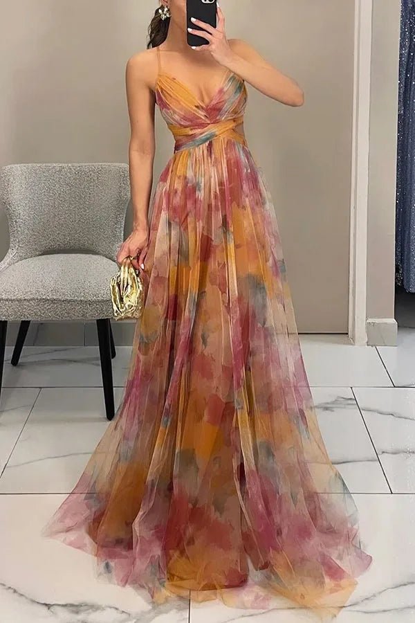 Daphne | Elegant Orange Sweetheart Floral Maxi Dress - Emma's Dresses