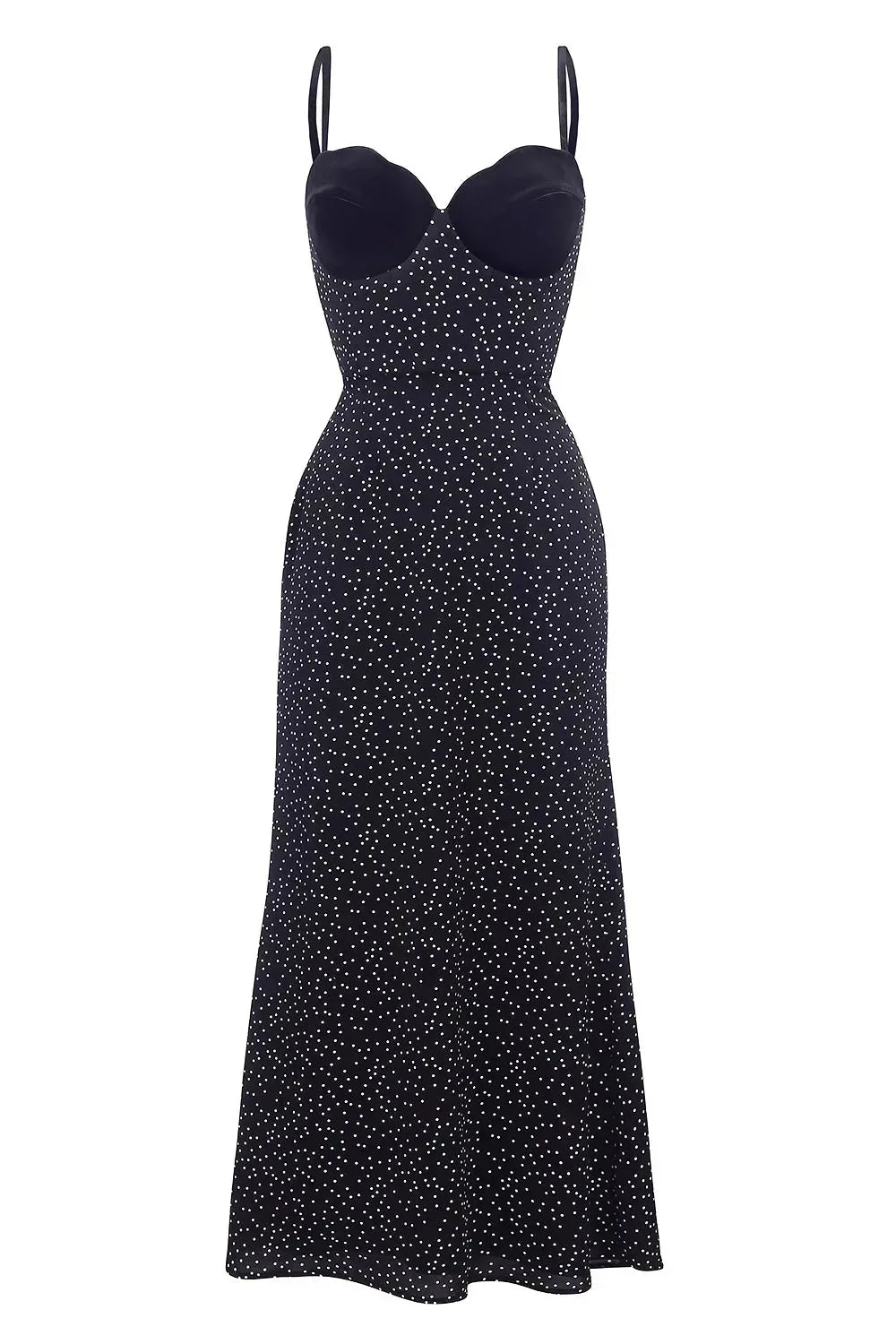 Naomi | Elegant Sweetheart Polka Dot Midi Dress Sleeveless - Emma's Dresses