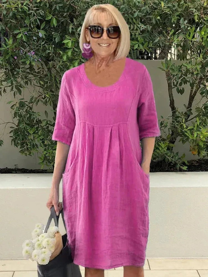 Nora | Effortless Three Quarter Sleeve Midi Dress - Emma's Dresses