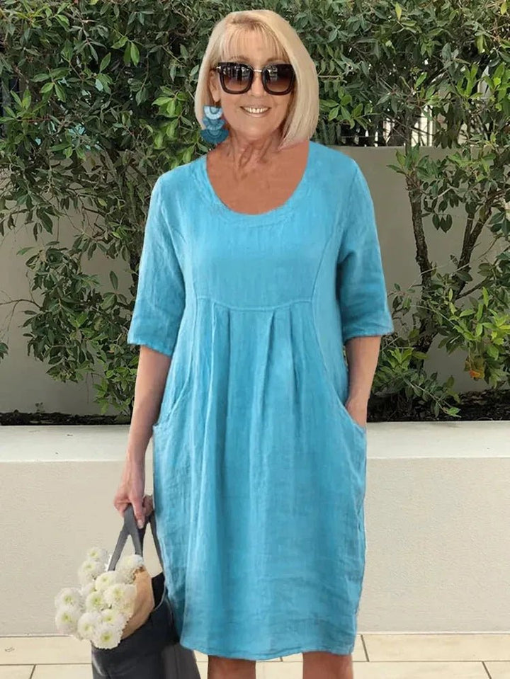 Nora | Effortless Three Quarter Sleeve Midi Dress - Emma's Dresses