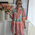 Ruby | Boho Tiered V-Neck Mini Dress With Bell Sleeves