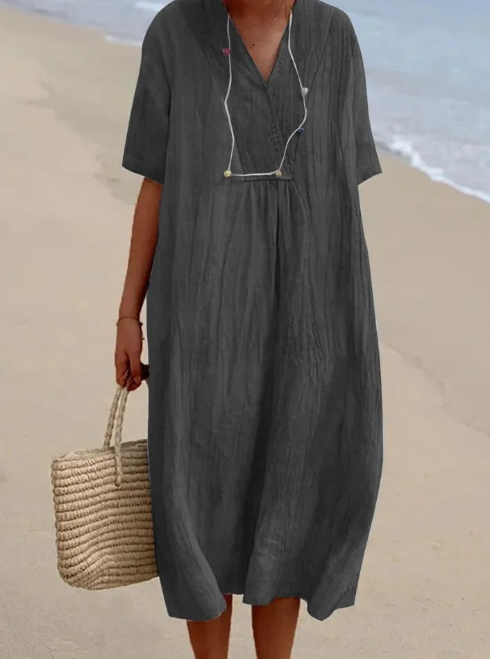 Harriet | Elegant V - Neck A - Line Midi Dress - Emma's Dresses