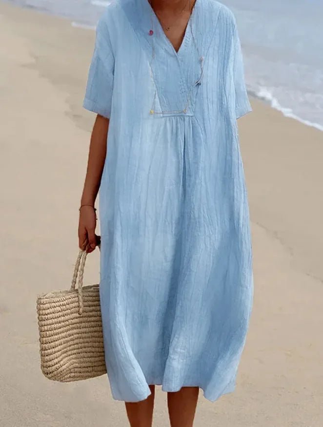 Harriet | Elegant V - Neck A - Line Midi Dress - Emma's Dresses