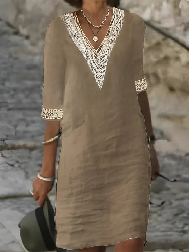 Grace | Elegant V-Neck Crochet Detail White Dress – view 6