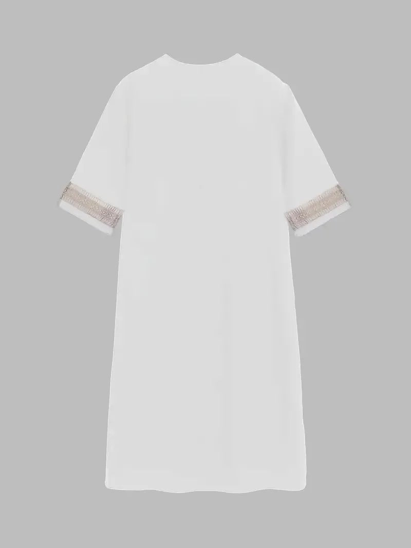 Camille | Elegant V-Neck Crochet Detail Sun Dress – view 3