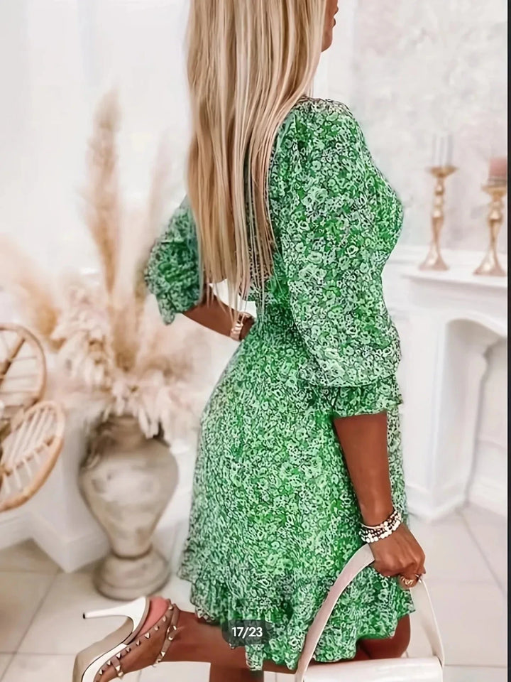Harriet | Floral V - Neck Flutter Sleeve Mini Dress - Emma's Dresses