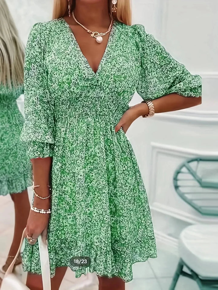 Harriet | Floral V - Neck Flutter Sleeve Mini Dress - Emma's Dresses