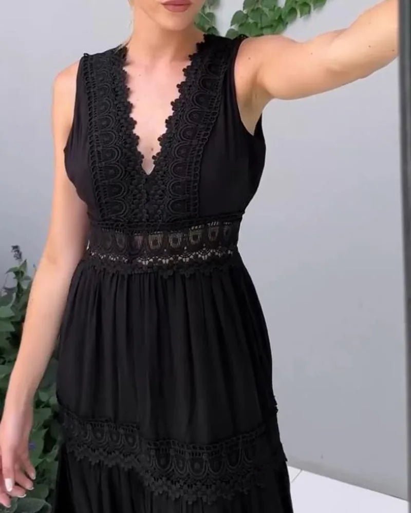 Lucy | Elegant White V-Neck Lace Tiered Midi Dress – view 8
