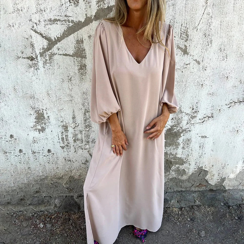 Beatrice | Elegant V - Neck Long Sleeve Boho Dress - Emma's Dresses