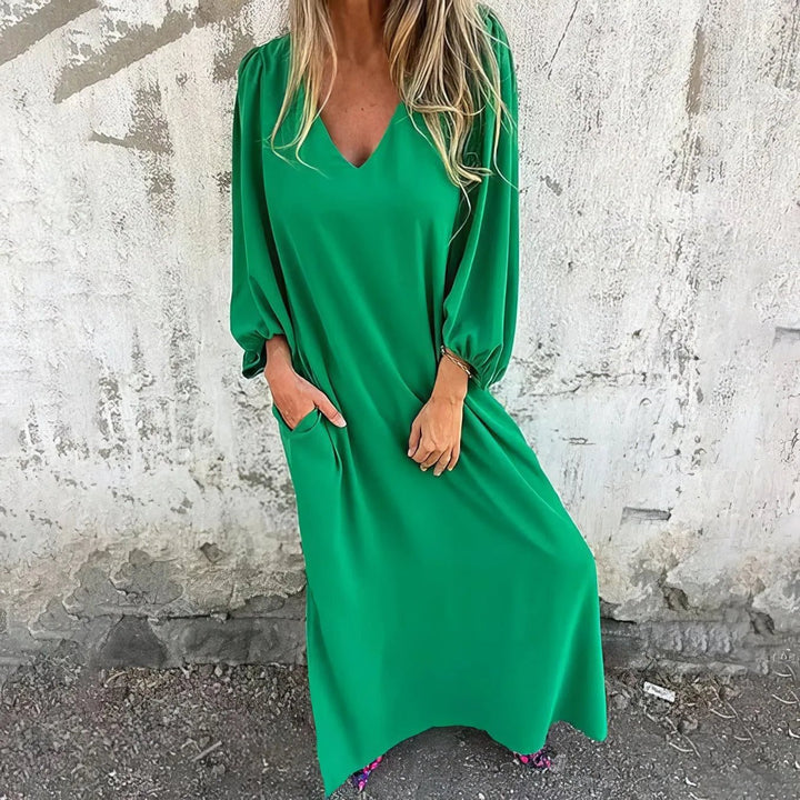 Beatrice | Elegant V - Neck Long Sleeve Boho Dress - Emma's Dresses