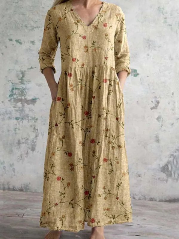 Camille | Elegant V-Neck Floral Dress with Long Sleeves – view 3
