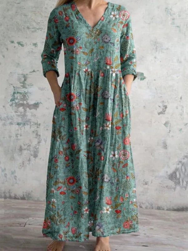 Camille | Elegant V-Neck Floral Dress with Long Sleeves – view 2