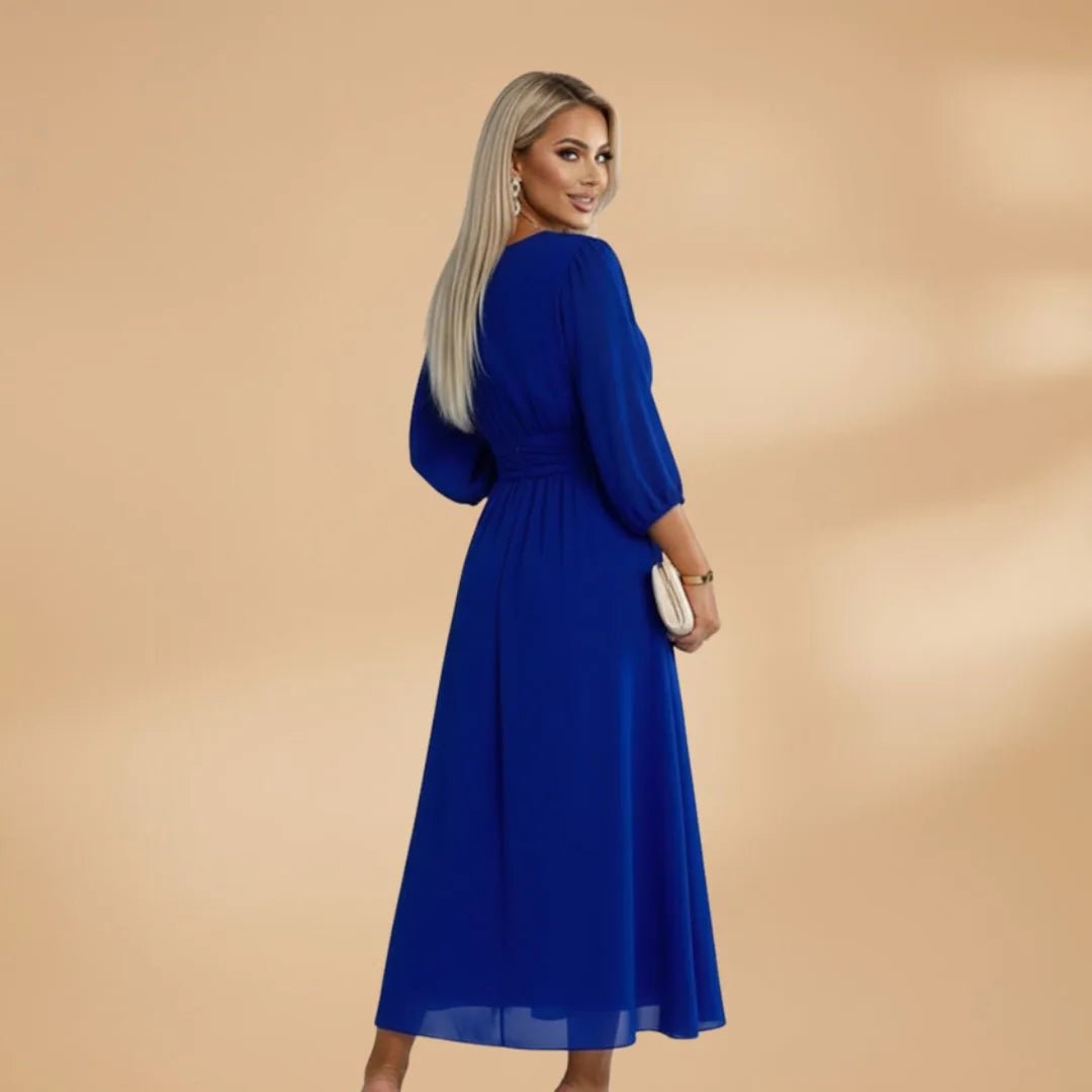 Amelia | Elegant V - Neck Long Sleeve Midi Dress - Emma's Dresses