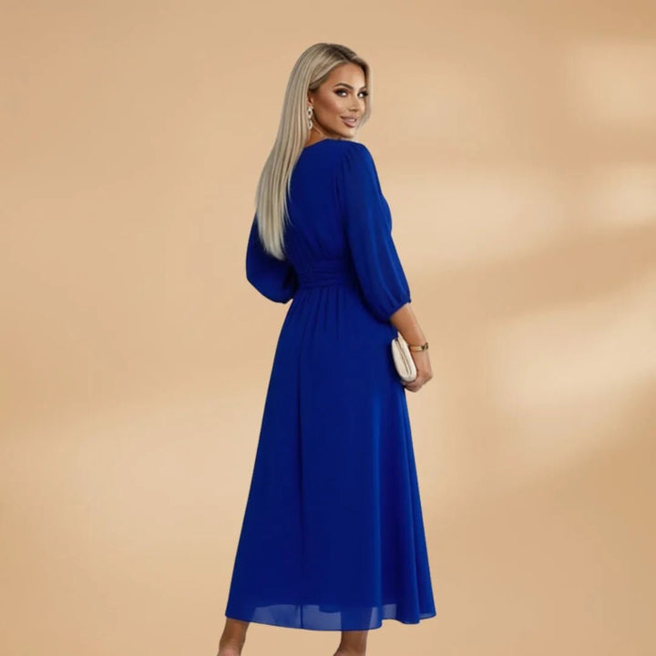 Amelia | Elegant V - Neck Long Sleeve Midi Dress - Emma's Dresses