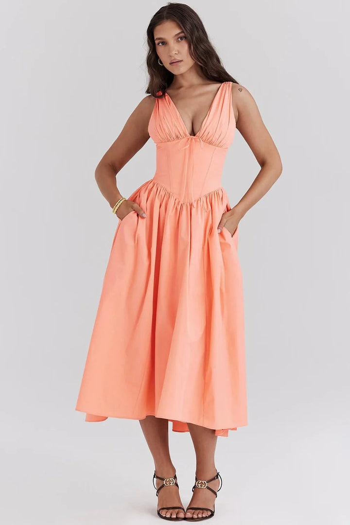 Grace | Floral V-Neck Midi Dress With Fit And Flare – view 7