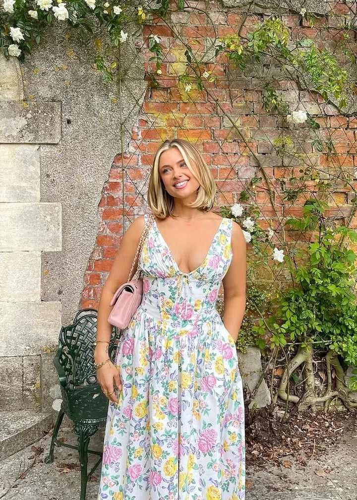 Grace | Floral V-Neck Midi Dress With Fit And Flare – view 4